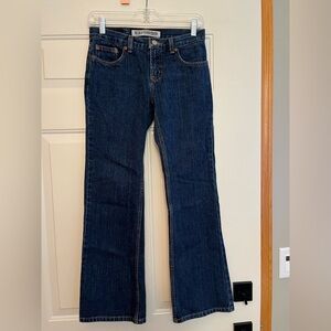 Women’s Express low rise flare precision fit denim blue jean. Size 1/2 Short